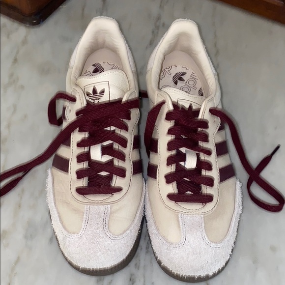 Adidas Samba OG "Wonder White/Maroon" sneakers. Women’s Size 8. WORN ONCE. - Picture 3 of 7